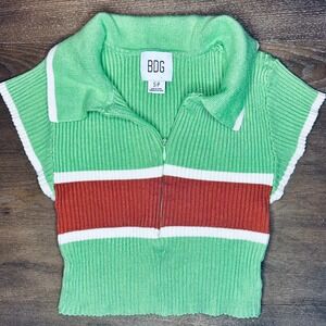 BDG Urban Outfitters Ribbed Collared Zip‎ Up Crop Top Green S Short Sleeve